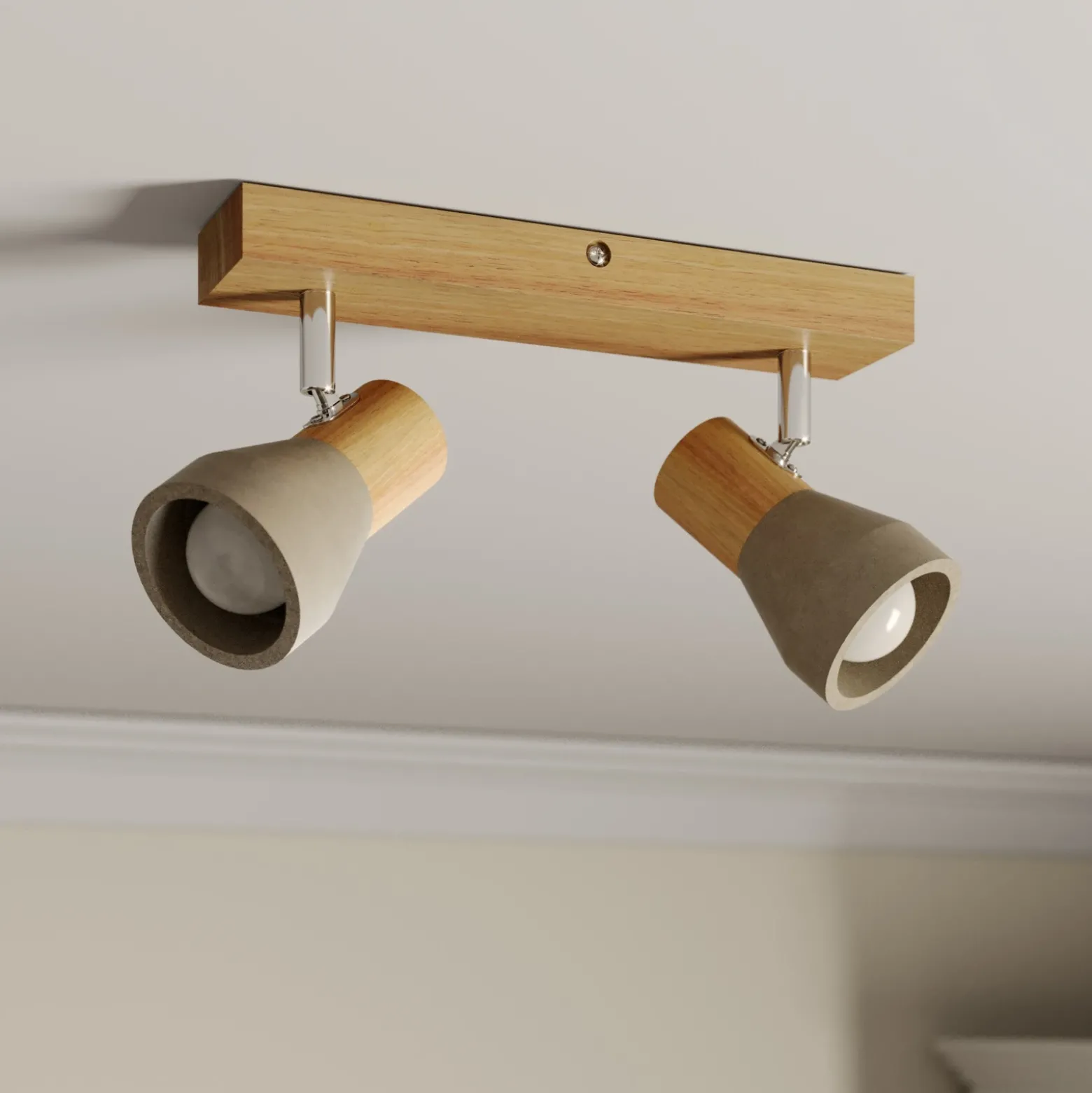 Lindby Filiz foco, 2 luces, 27 cm, madera, hormigón, E14
