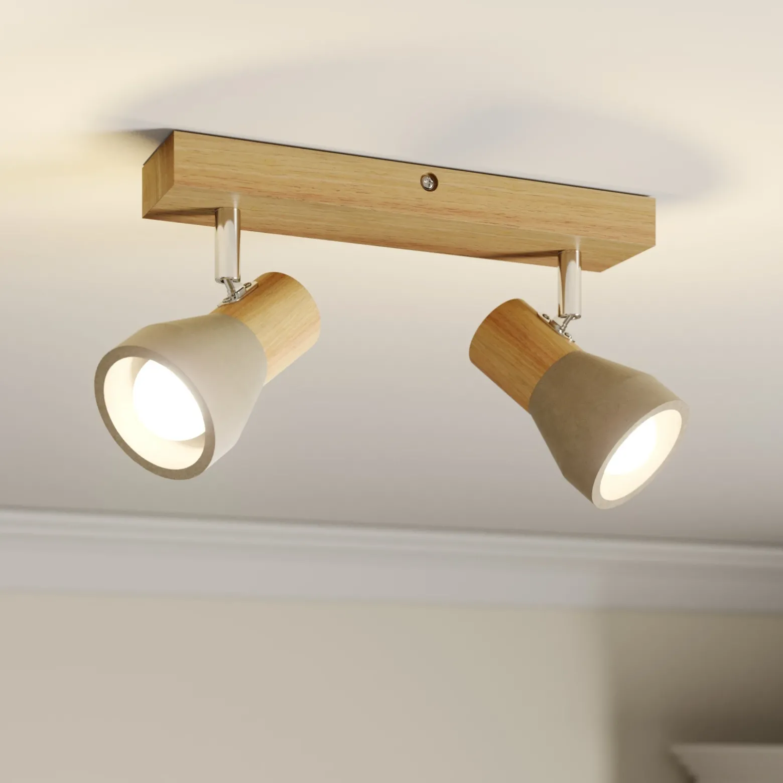 Lindby Filiz foco, 2 luces, 27 cm, madera, hormigón, E14