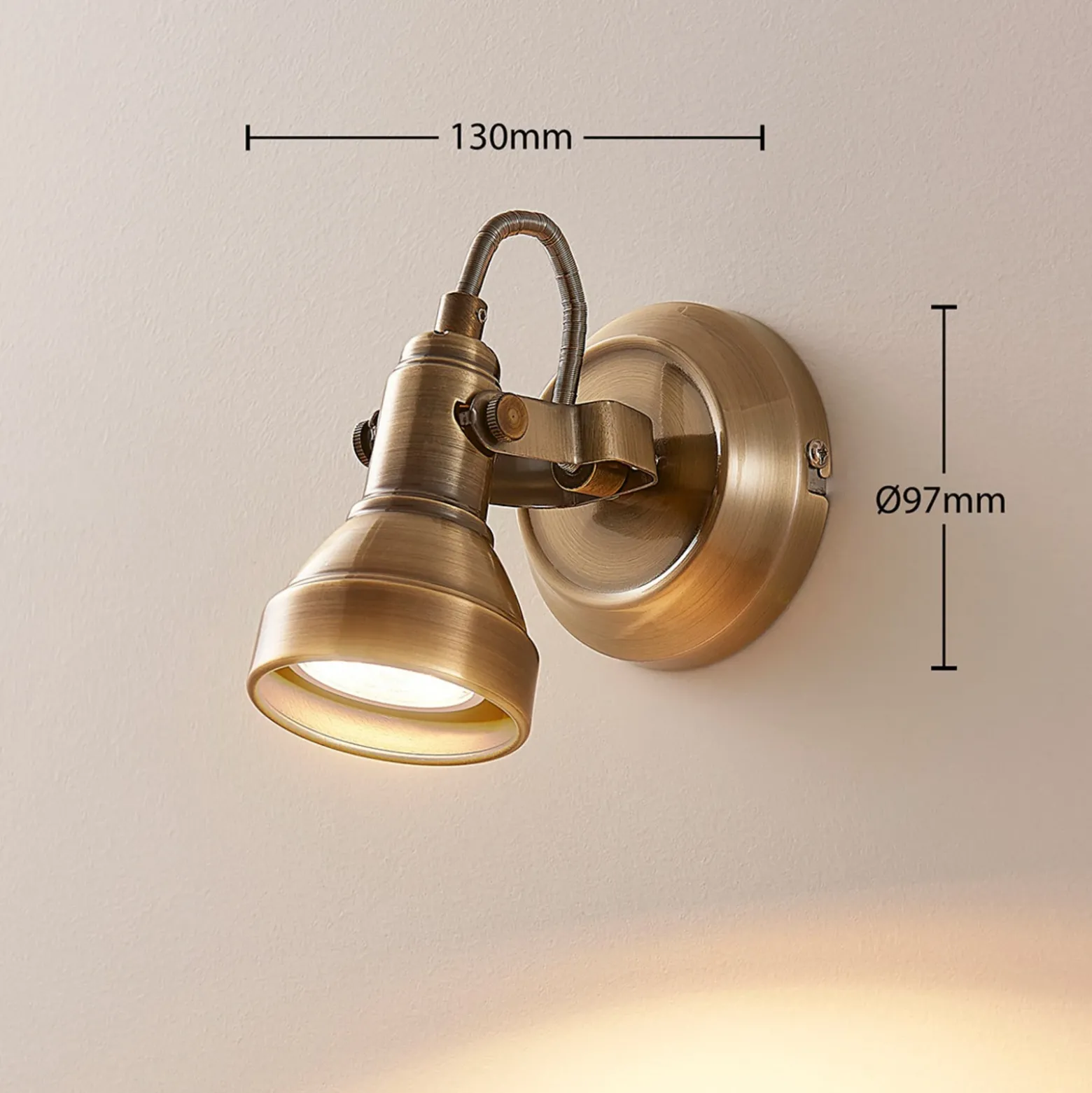 Lindby foco de pared Perseas, latón antiguo, metal, 16 cm, GU10