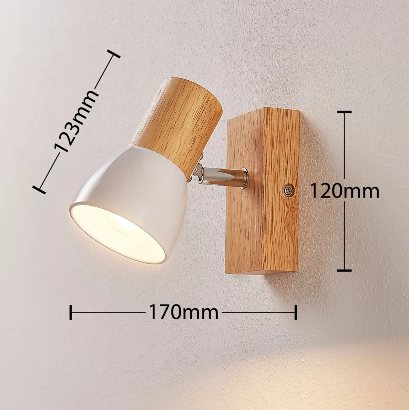Lindby foco de pared Thorin, 14 cm alto, blanco, madera, E14