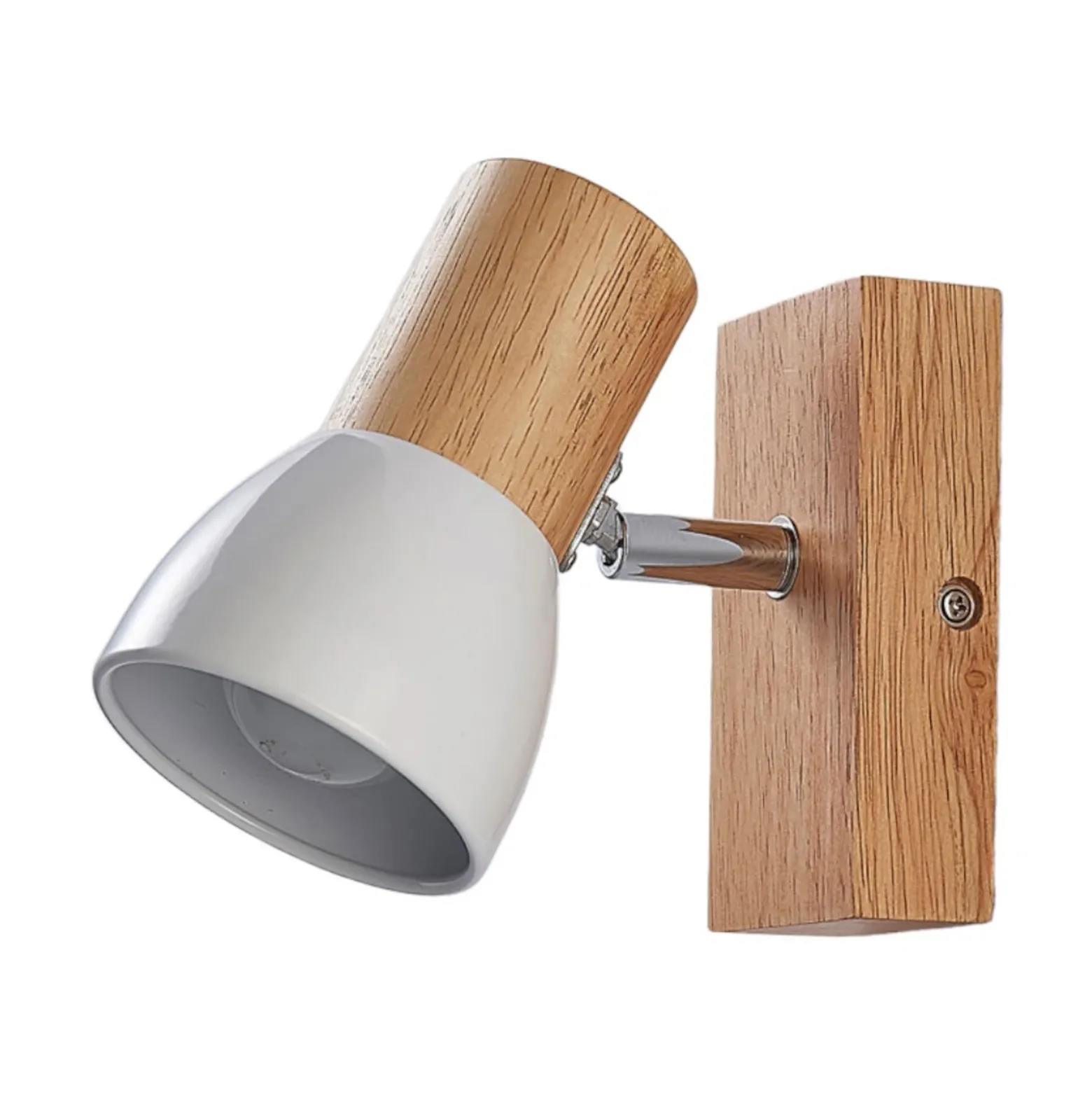 Lindby foco de pared Thorin, 14 cm alto, blanco, madera, E14