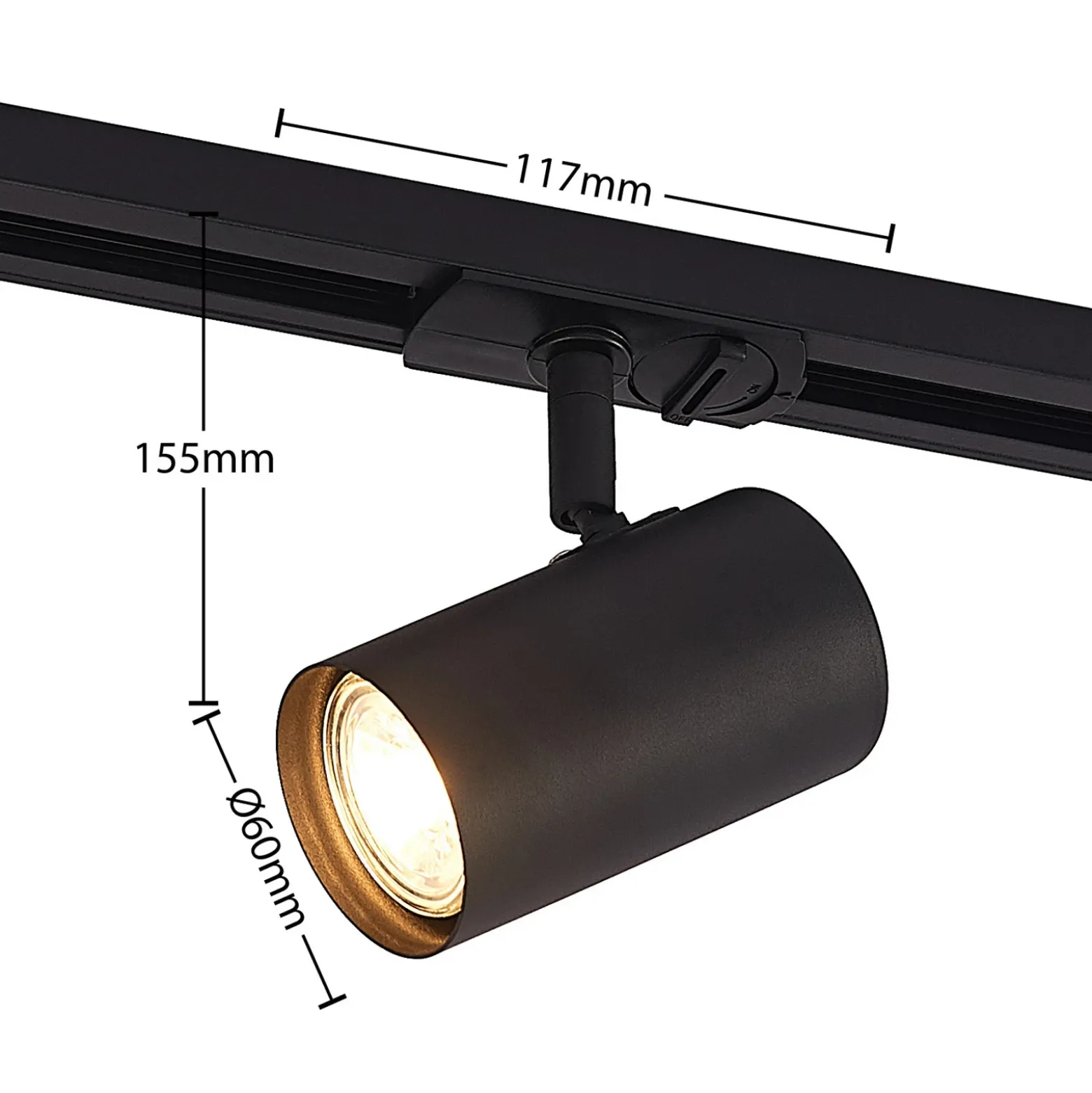 Lindby foco de riel Linaro, GU10, Ø 6 cm, negro, 1 fase