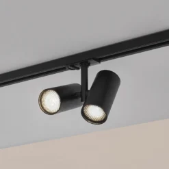 Lindby foco de riel Linaro, GU10, 2 luces, negro, tapa