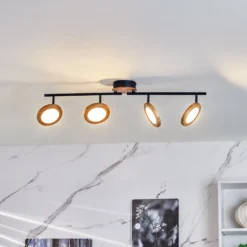 Lindby foco LED Manel, madera, 84 cm de largo, 4 luces