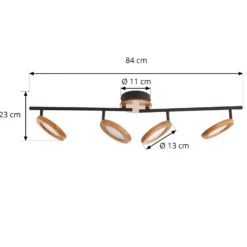 Lindby foco LED Manel, madera, 84 cm de largo, 4 luces