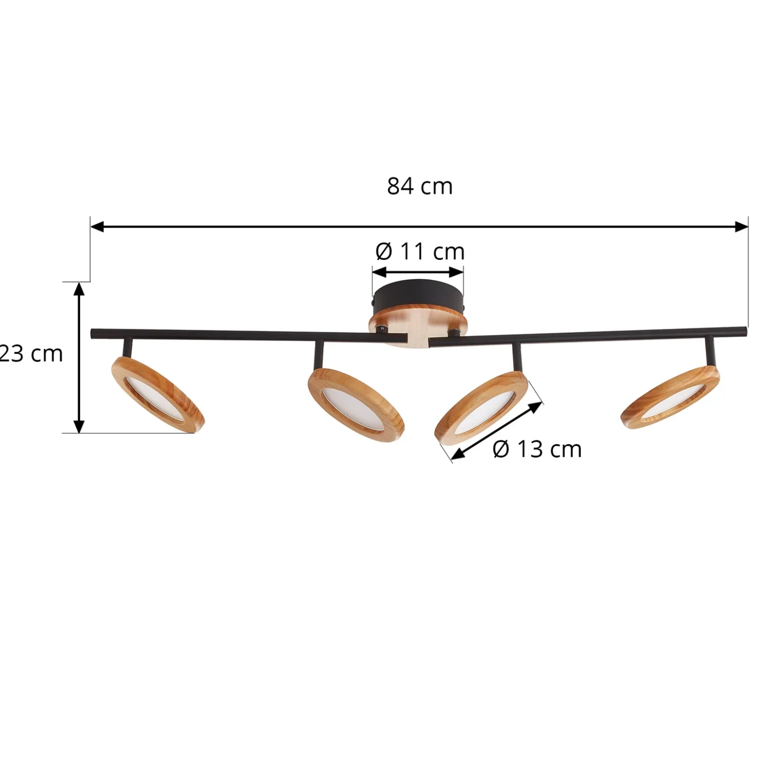 Lindby foco LED Manel, madera, 84 cm de largo, 4 luces