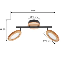 Lindby foco LED Manel, madera, 37 cm de largo, 2 luces