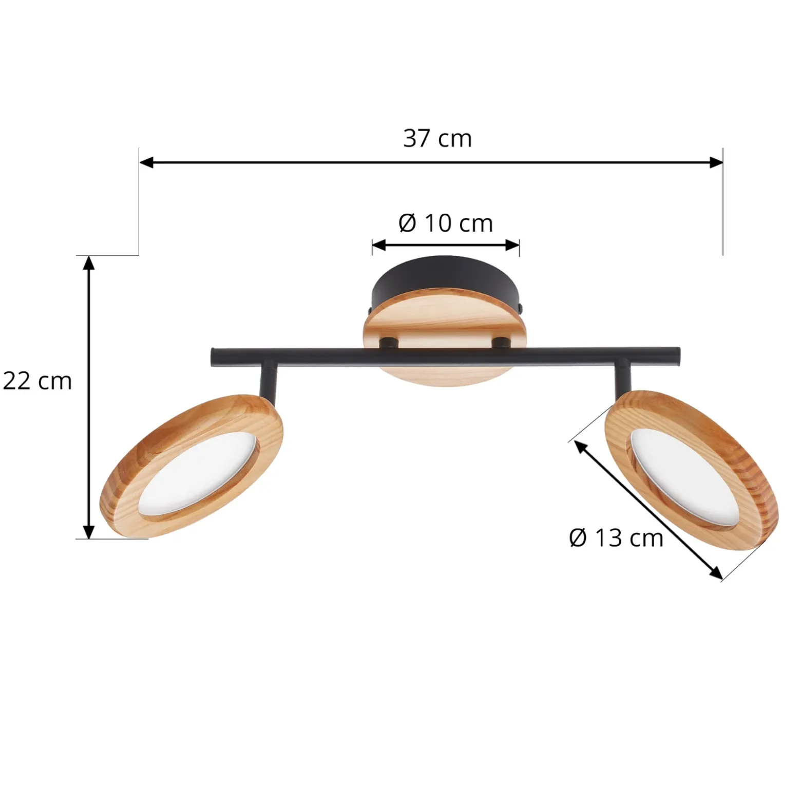 Lindby foco LED Manel, madera, 37 cm de largo, 2 luces