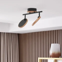 Lindby foco LED Manel, madera, 37 cm de largo, 2 luces