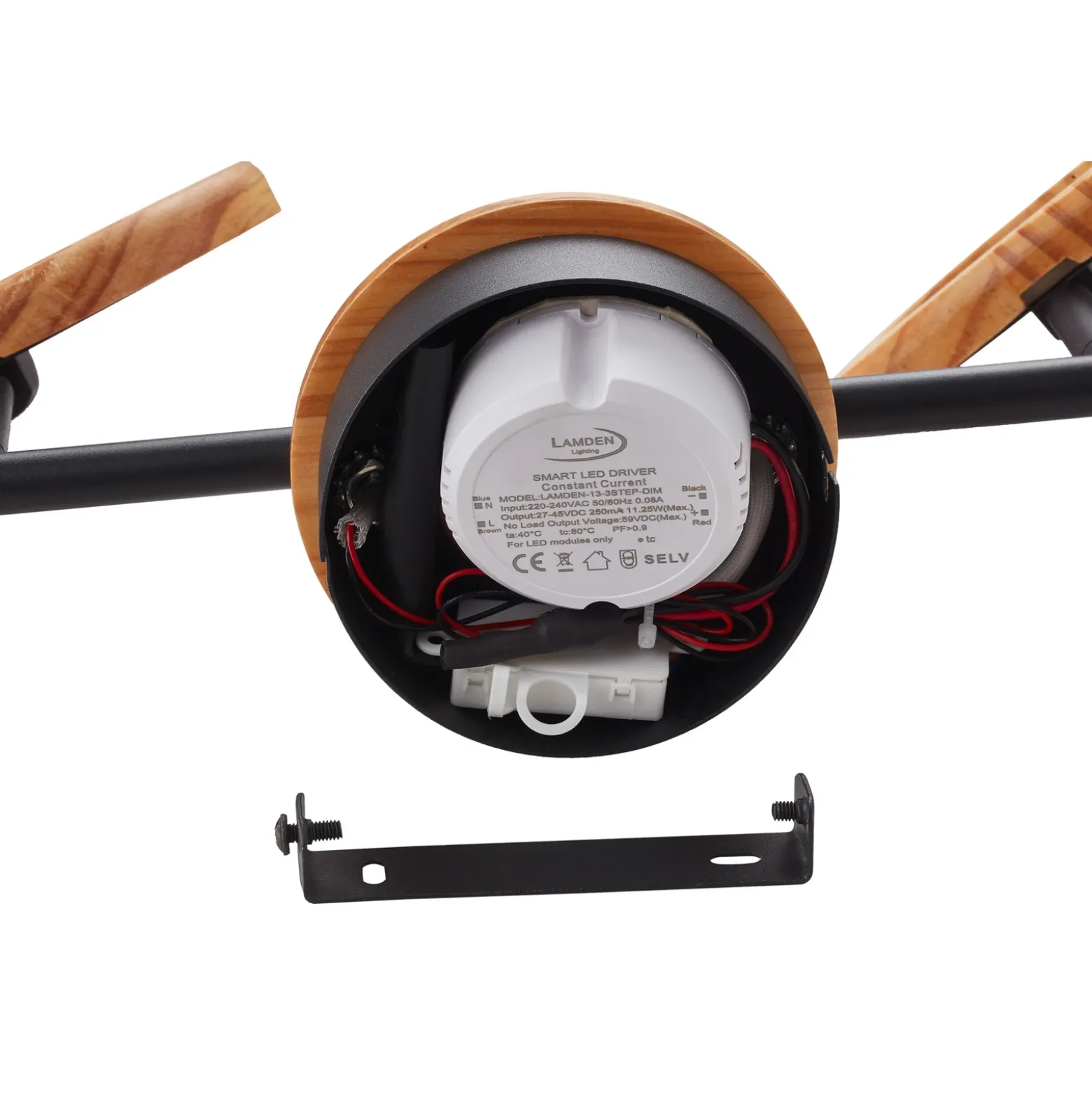 Lindby foco LED Manel, madera, 37 cm de largo, 2 luces