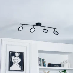Lindby foco LED Manel, negro, hierro, 82 cm de largo, 4 luces.
