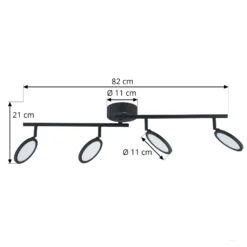 Lindby foco LED Manel, negro, hierro, 82 cm de largo, 4 luces.