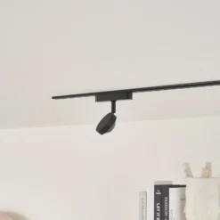 Lindby foco LED 48 V Lumaro, negro, Ø 7,3 cm, aluminio, atenuable