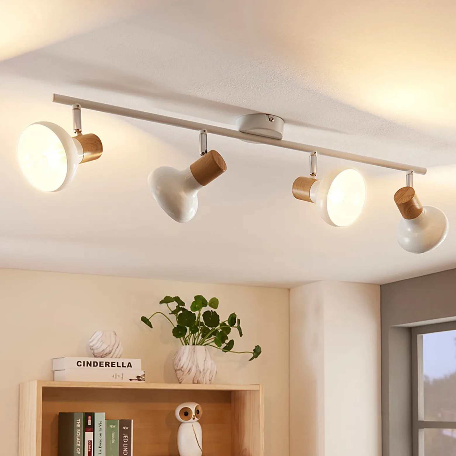 Lindby Fridolin downlight de techo, 70 cm, 4 luces, blanco, metal