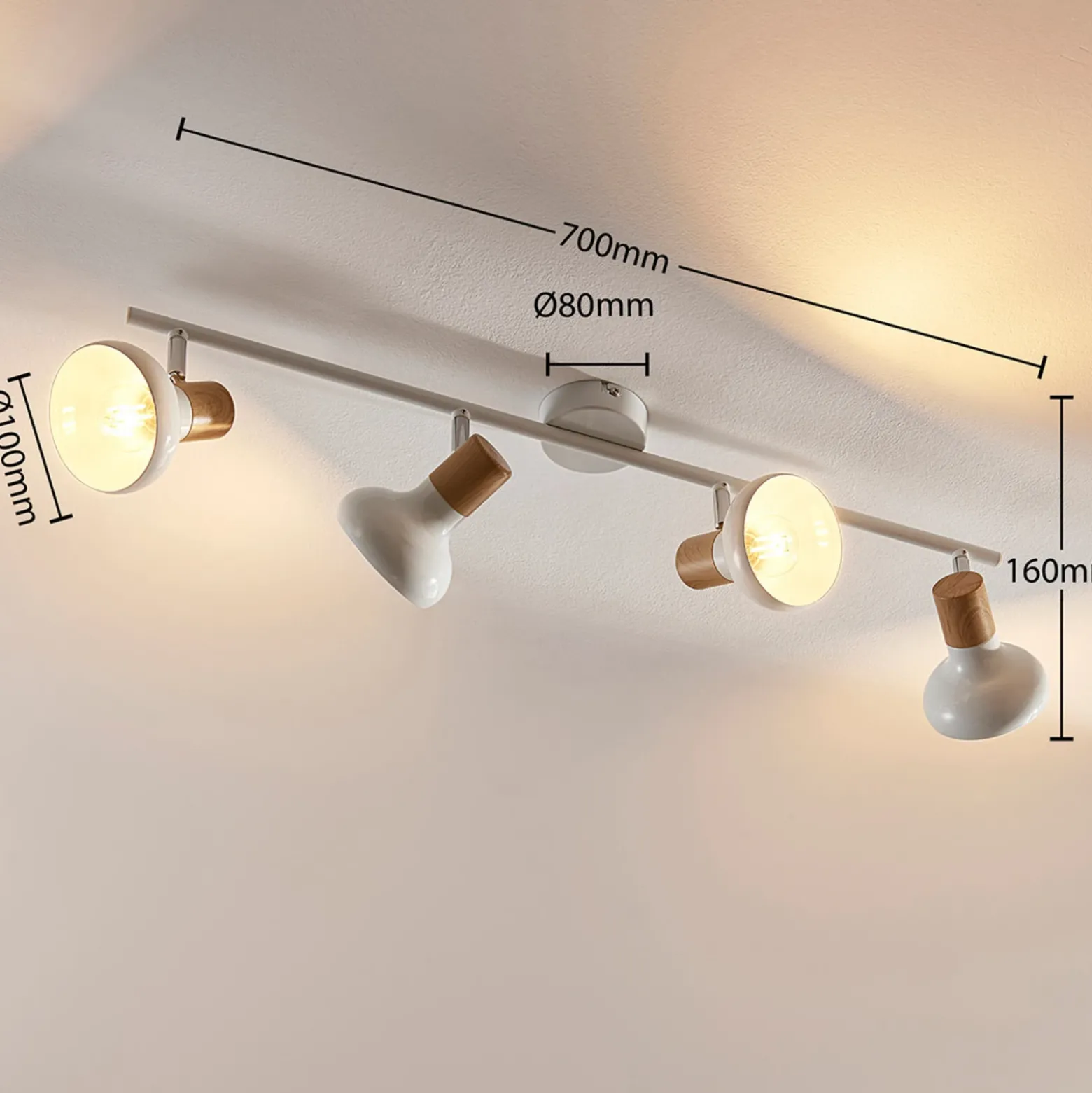 Lindby Fridolin downlight de techo, 70 cm, 4 luces, blanco, metal