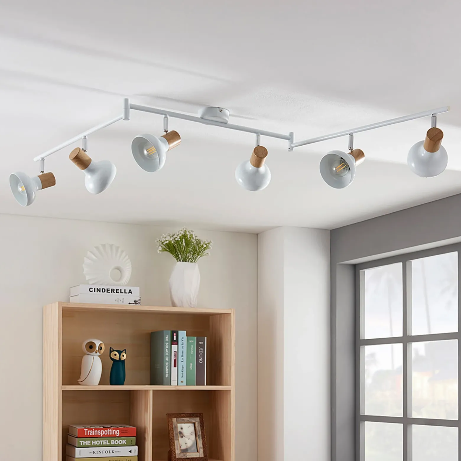Lindby Fridolin downlight de techo, 160cm, 6 luces, blanco, metal