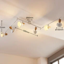 Lindby Fridolin downlight de techo, 160cm, 6 luces, blanco, metal