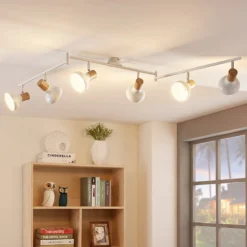 Lindby Fridolin downlight de techo, 160cm, 6 luces, blanco, metal