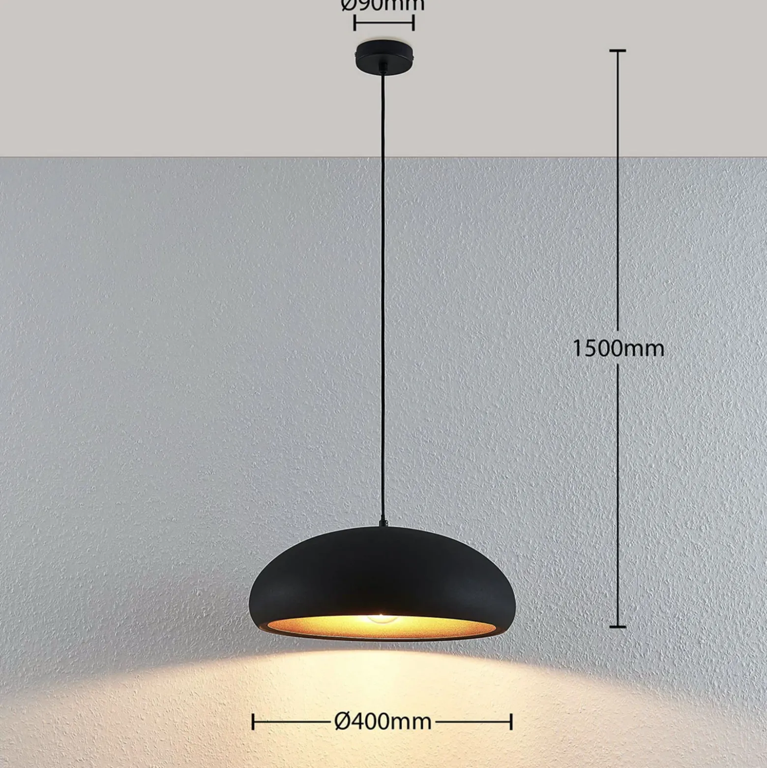 Lindby Gerwina lámpara colgante, negro/oro, metal, 40 cm, E27