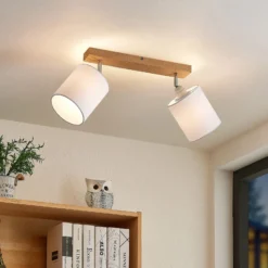 Lindby Imarin downlight, 2 luces, roble/blanco