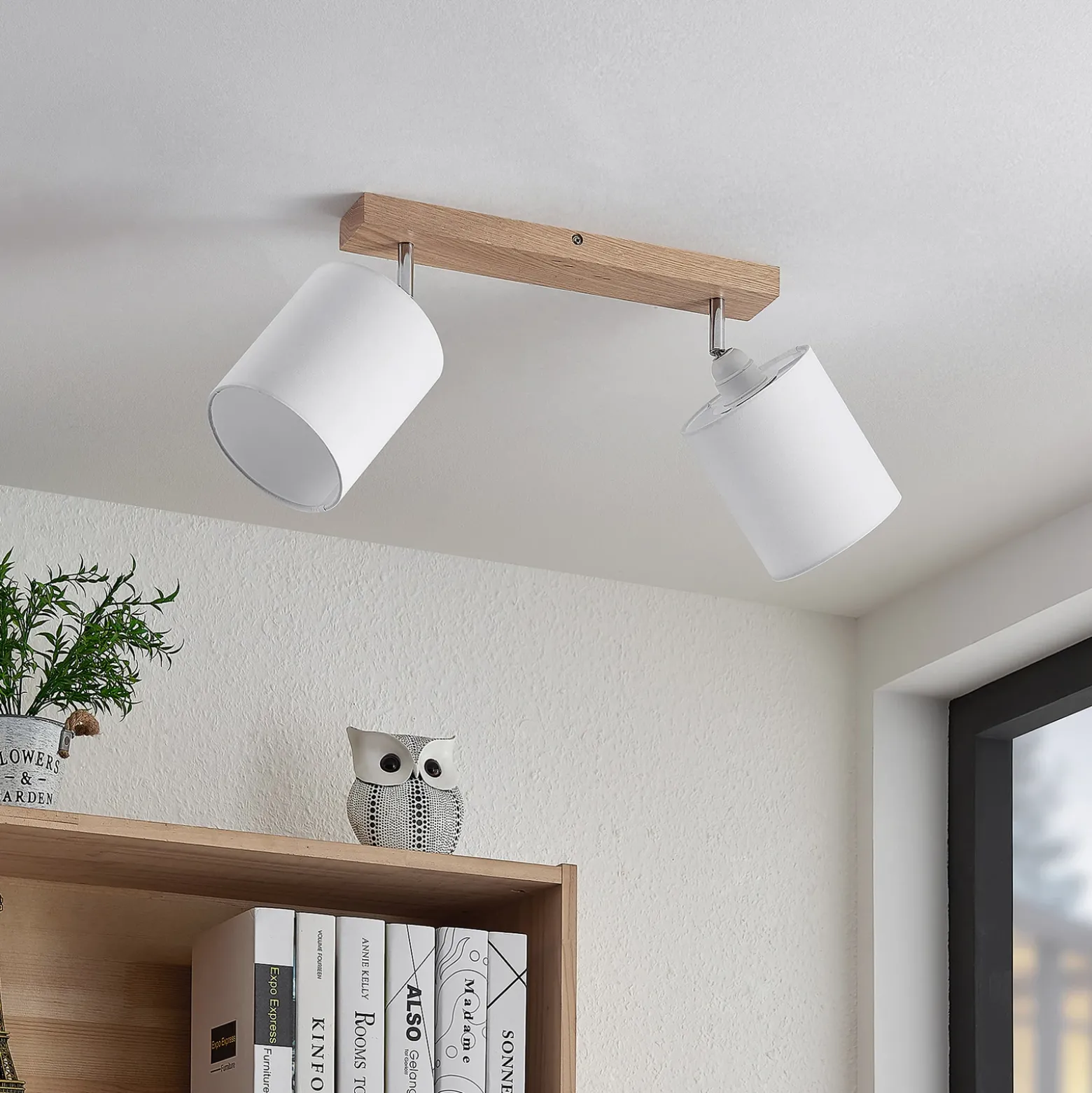 Lindby Imarin downlight, 2 luces, roble/blanco