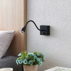 Lindby Jolka brazo de lectura LED, interruptor, negro mate