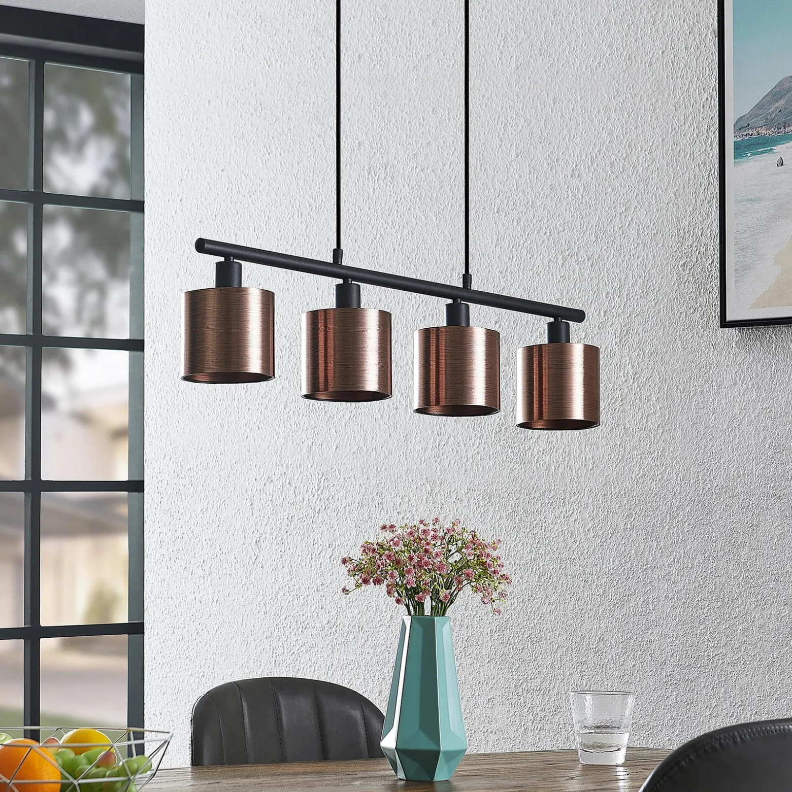 Lindby Joudy colgante, 4 luces, bronce oscuro