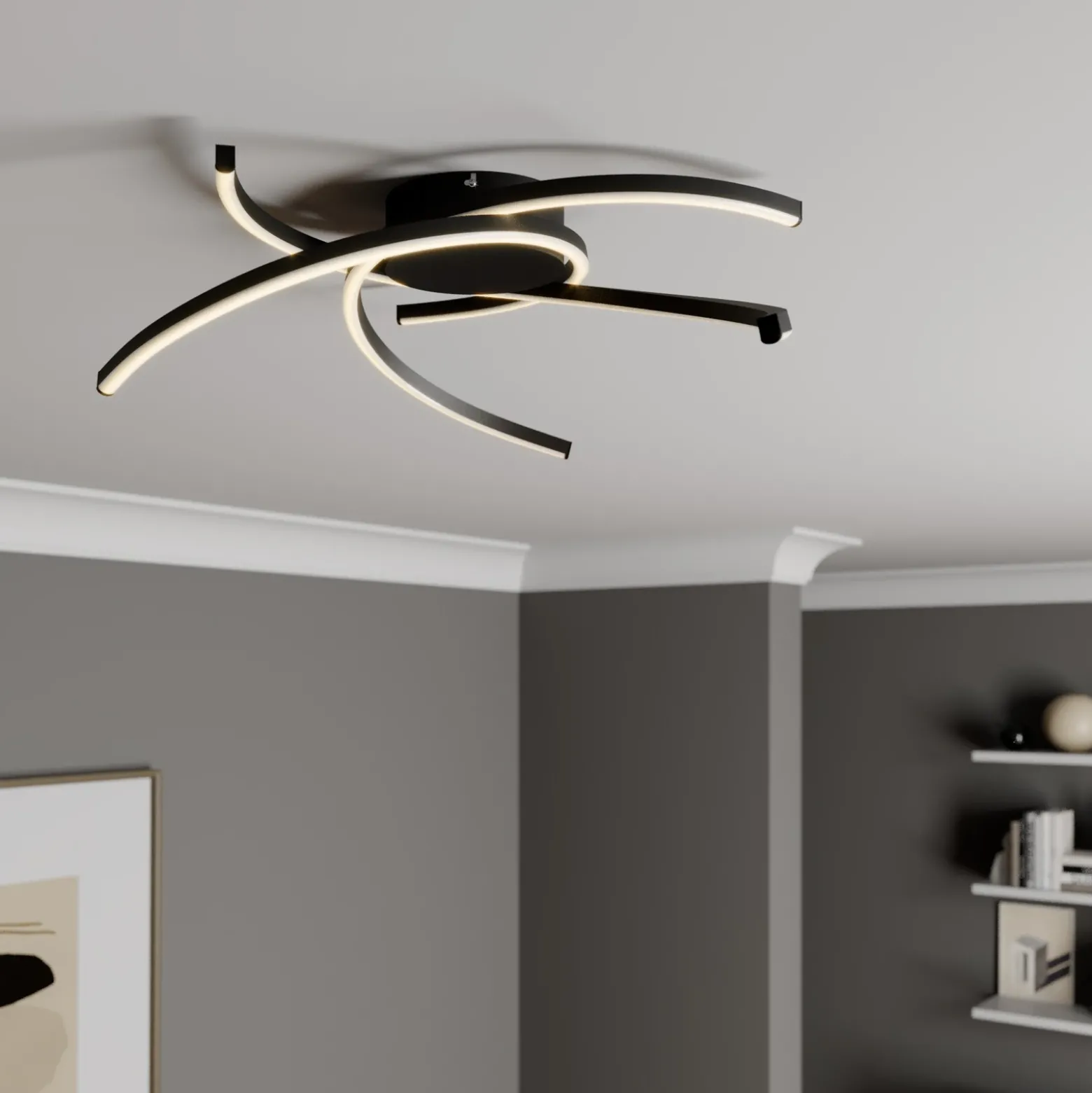 Lindby Katris lámpara LED de techo, 58 cm, negro