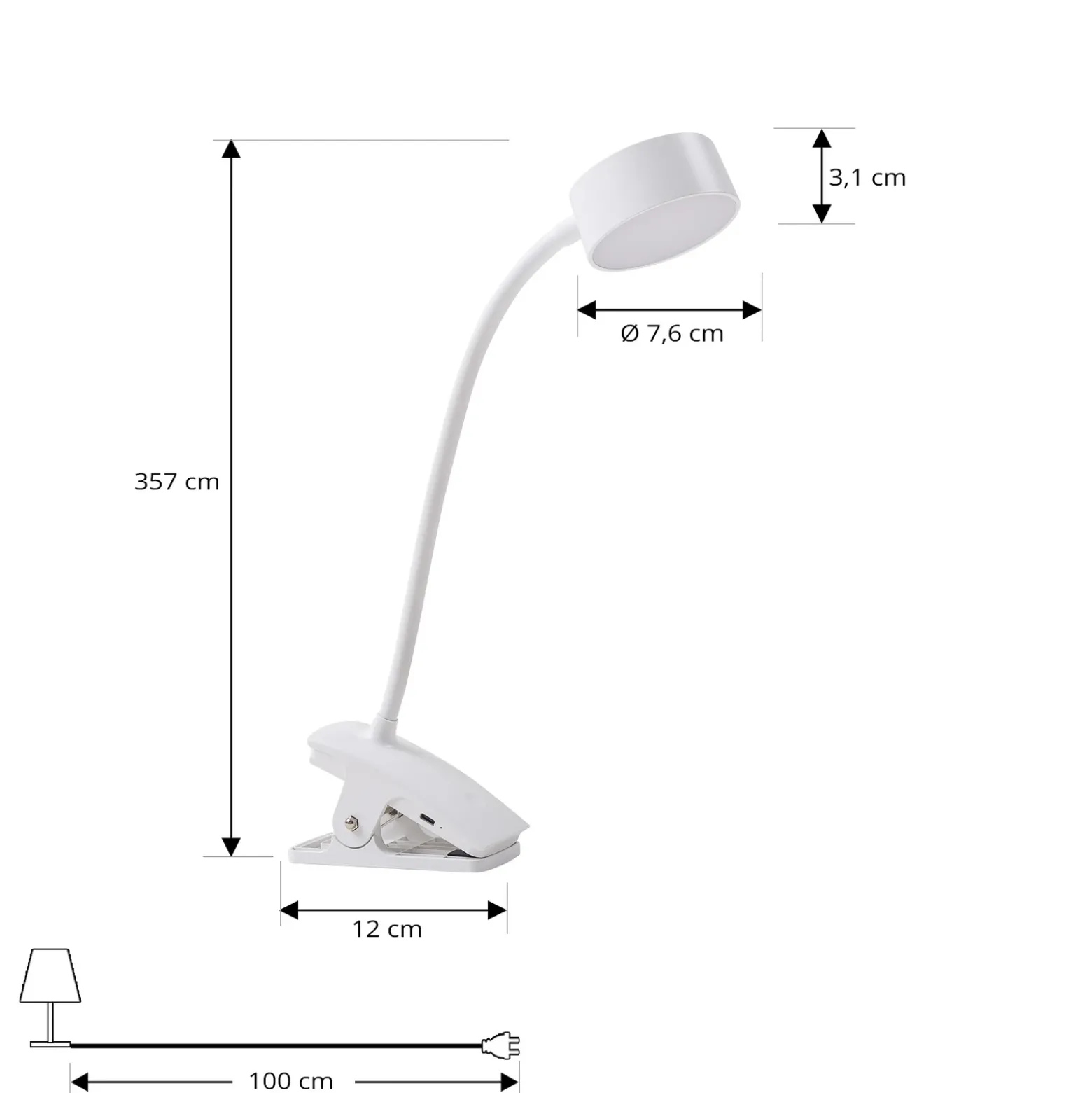 Lindby LED lámpara de pinza recargable Maori, blanco, metal, CCT,
