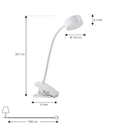 Lindby LED lámpara de pinza recargable Maori, blanco, metal, CCT,