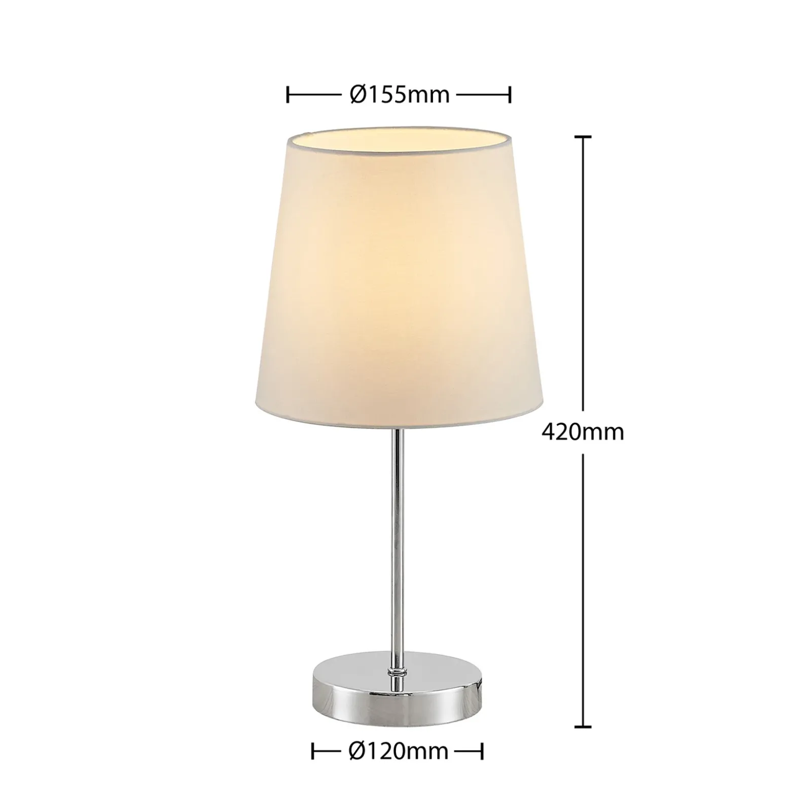 Lindby Leza lámpara de mesa cromo, pantalla blanca