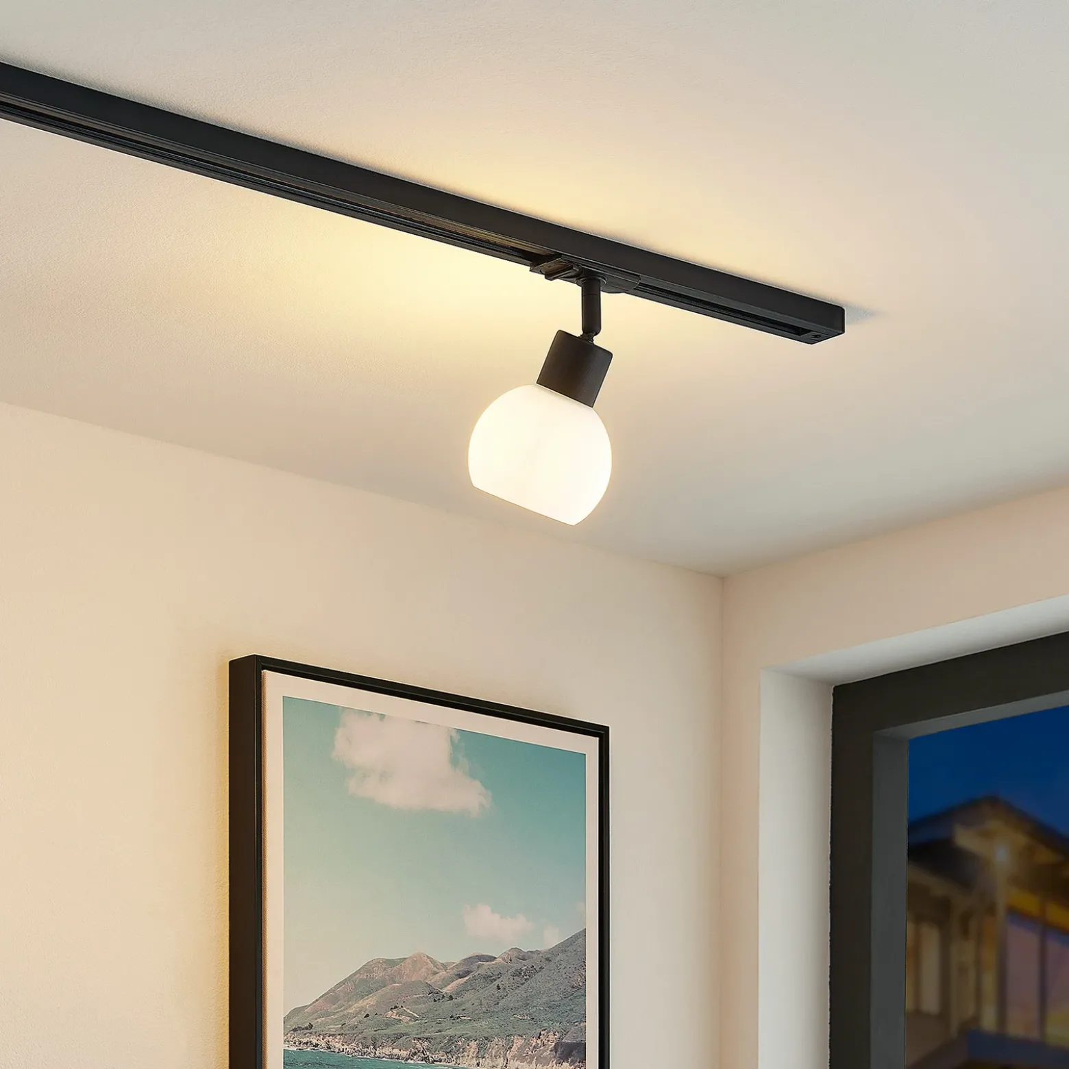 Lindby Linaro foco de riel, E14, negro, Ø 10 cm, 1 fase