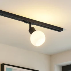 Lindby Linaro foco de riel, E14, negro, Ø 10 cm, 1 fase