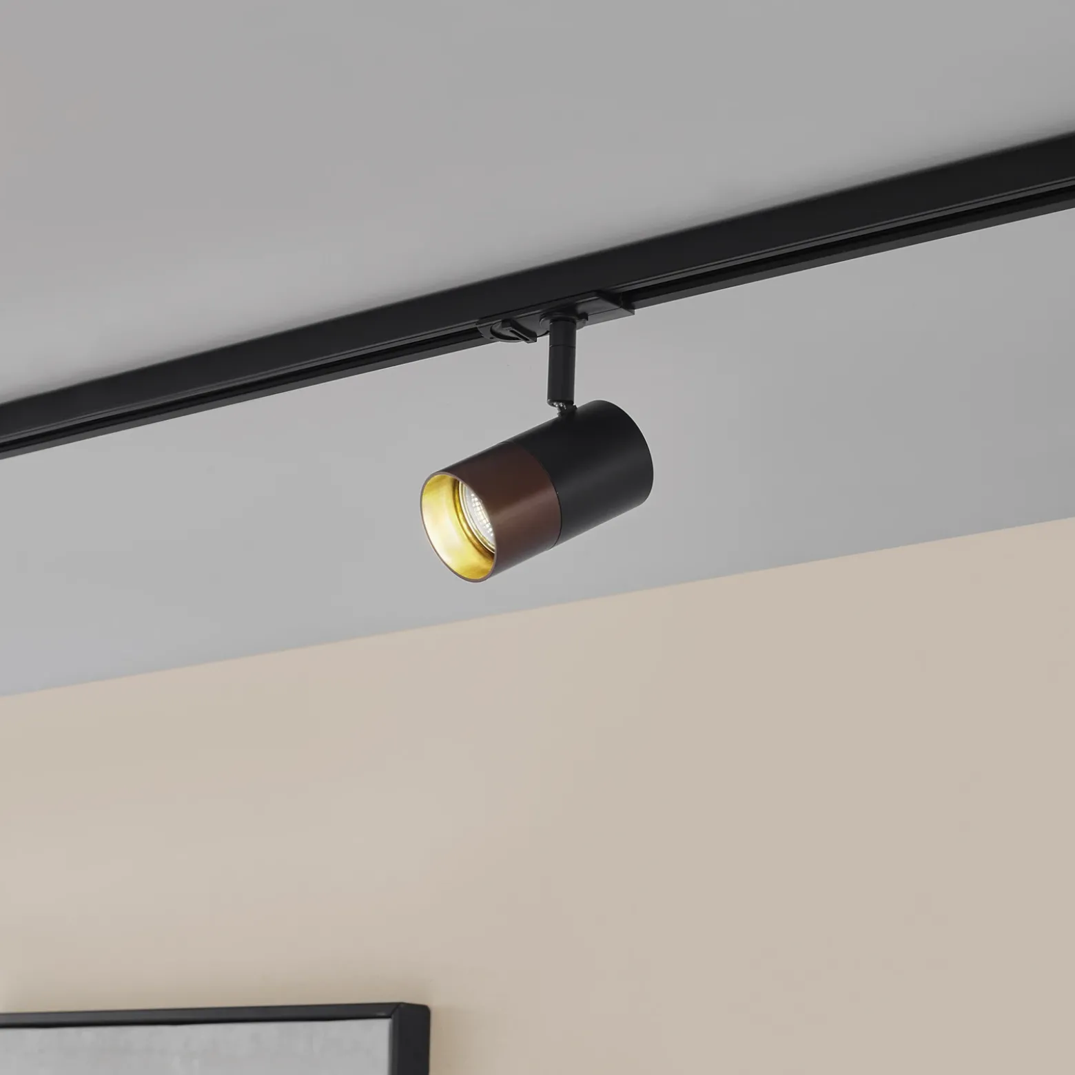 Lindby Linaro foco de riel, GU10, Ø 6 cm, negro/marrón