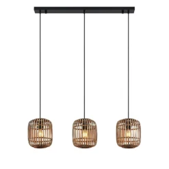Lindby lámpara colgante Canyana, natural, 3 luces, ratán, 105 cm