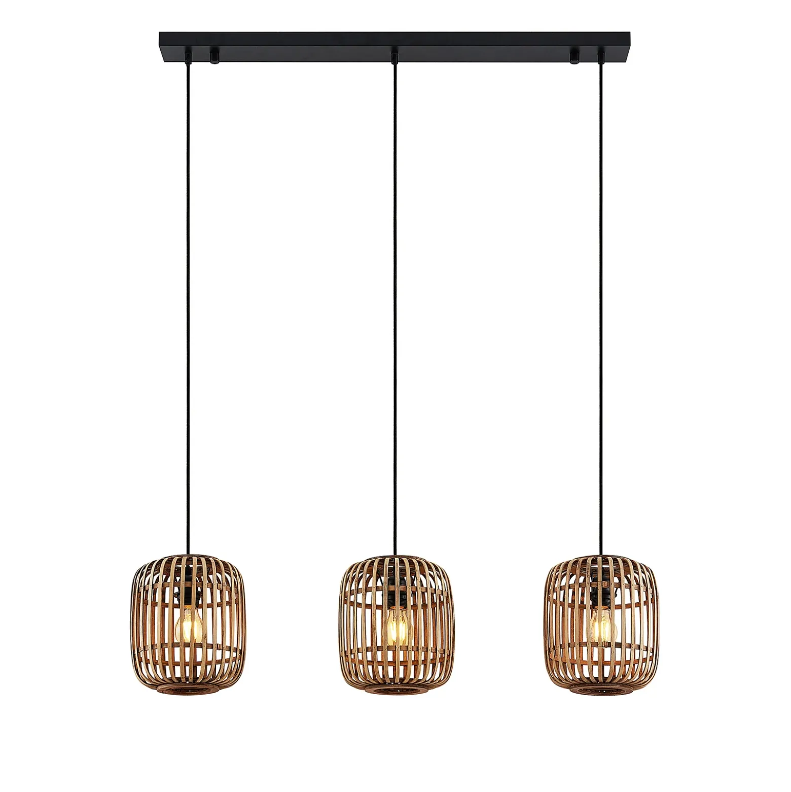 Lindby lámpara colgante Canyana, natural, 3 luces, ratán, 105 cm
