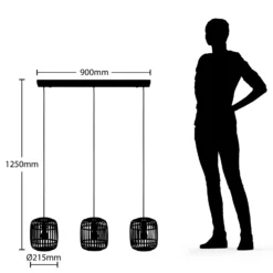Lindby lámpara colgante Canyana, natural, 3 luces, ratán, 105 cm
