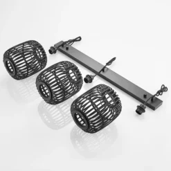Lindby lámpara colgante Canyana, negra, 3 luces, ratán, 105 cm