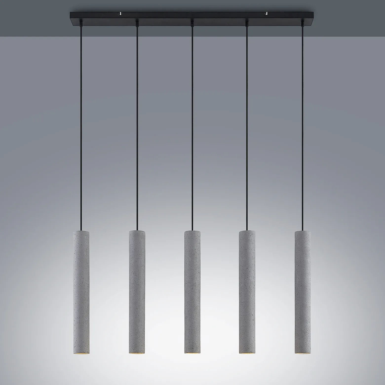 Lindby lámpara colgante Concretto, 100 cm, gris, 5 luces, hormigón