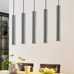 Lindby lámpara colgante Concretto, 100 cm, gris, 5 luces, hormigón