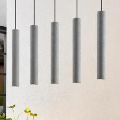 Lindby lámpara colgante Concretto, 100 cm, gris, 5 luces, hormigón