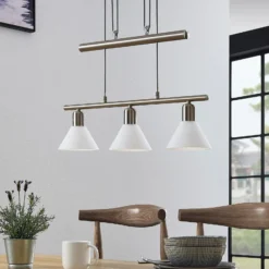 Lindby lámpara colgante Delira, 3 luces, níquel, regulable en altura