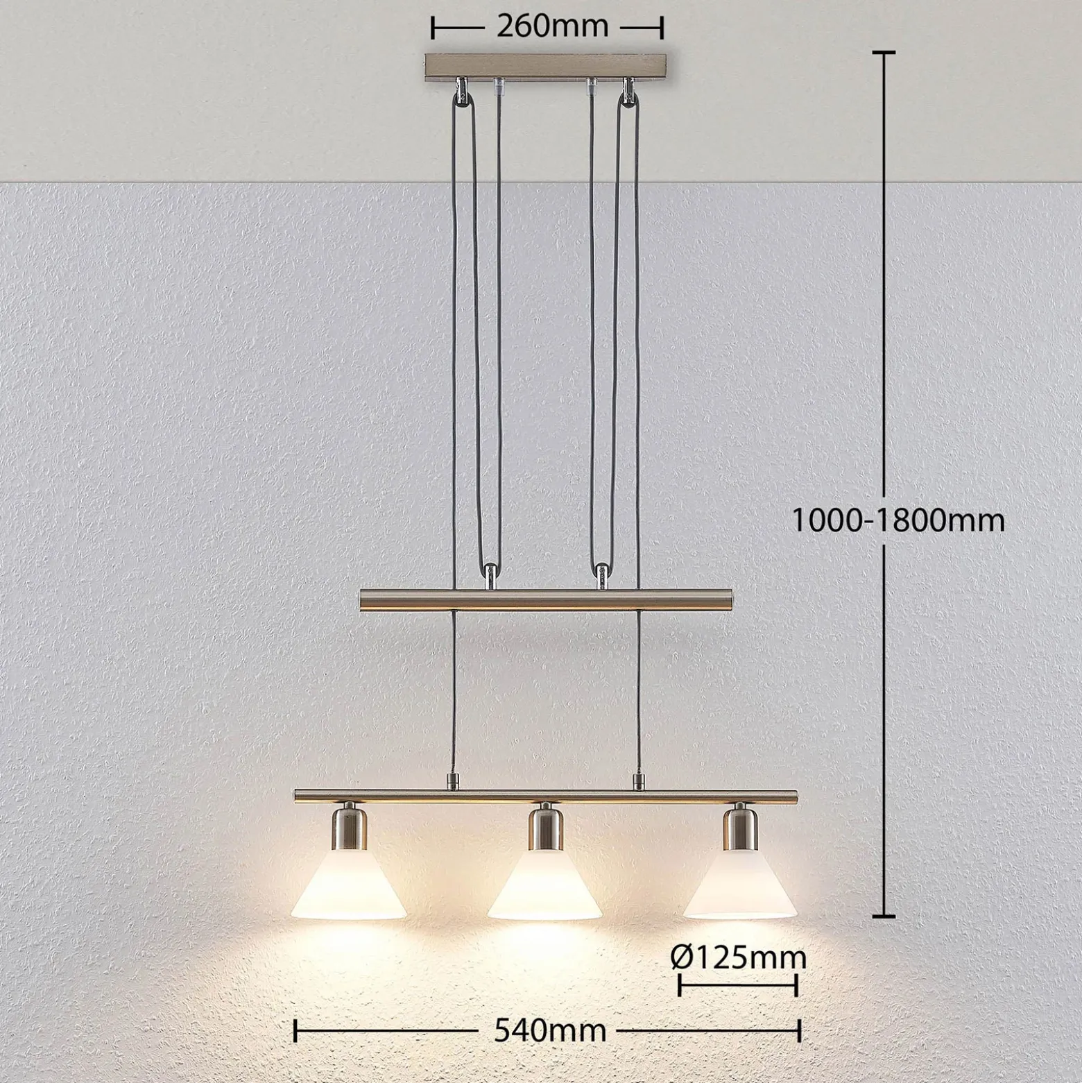 Lindby lámpara colgante Delira, 3 luces, níquel, regulable en altura
