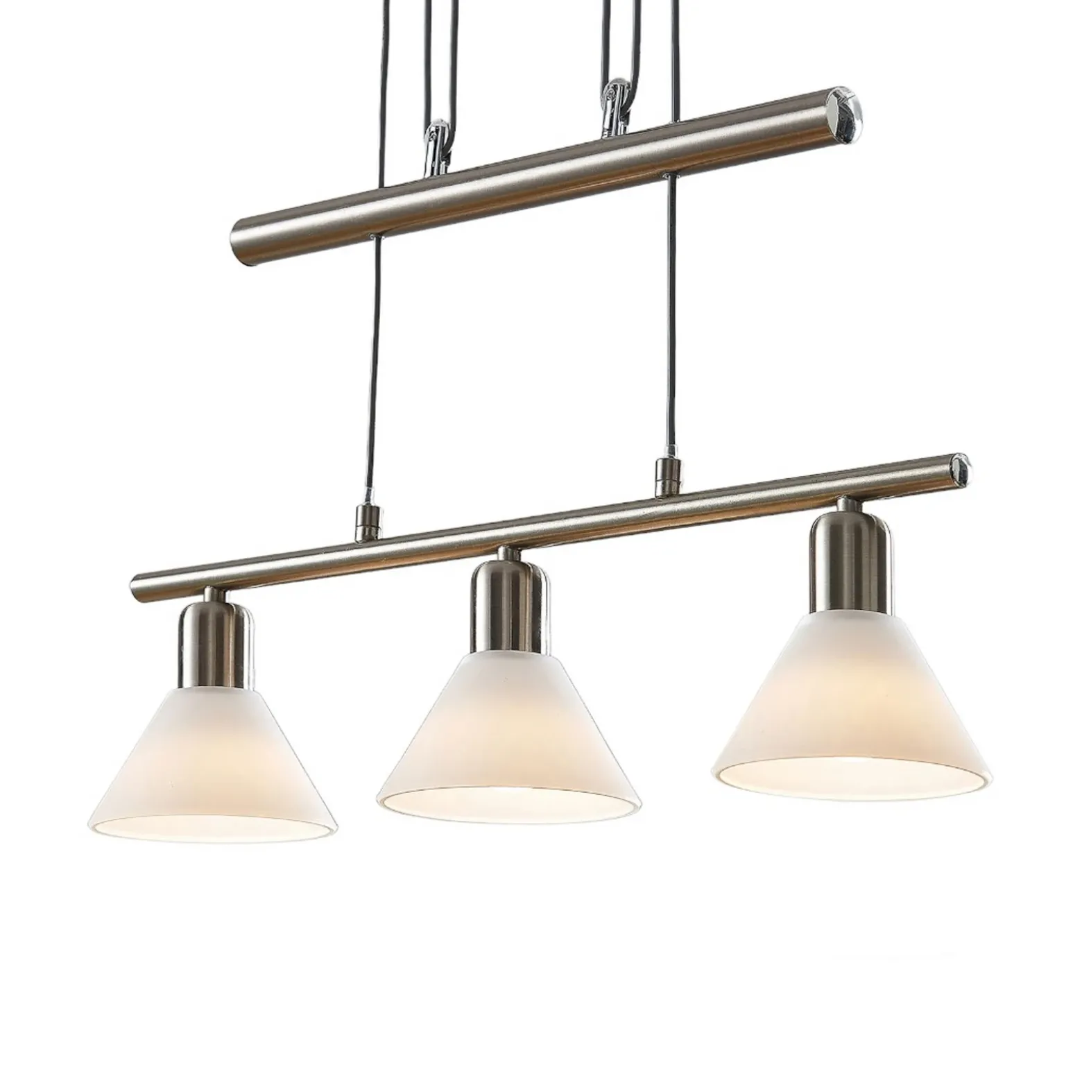 Lindby lámpara colgante Delira, 3 luces, níquel, regulable en altura