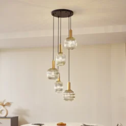Lindby Lámpara colgante Doroteo, 5 luces, gris, cristal