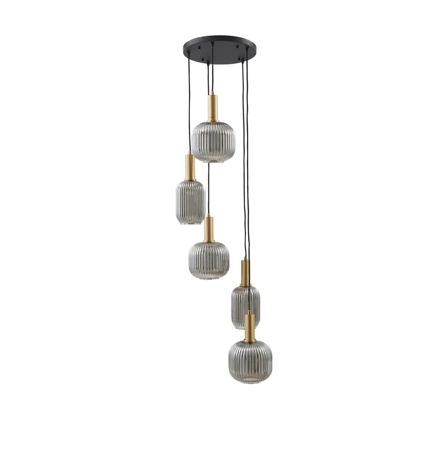 Lindby Lámpara colgante Doroteo, 5 luces, gris, cristal