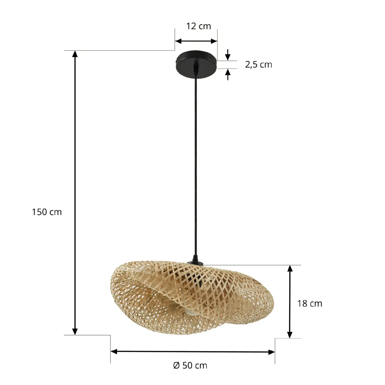 Lindby lámpara colgante Eleane, bambú, natural, longitud 50 cm, E27