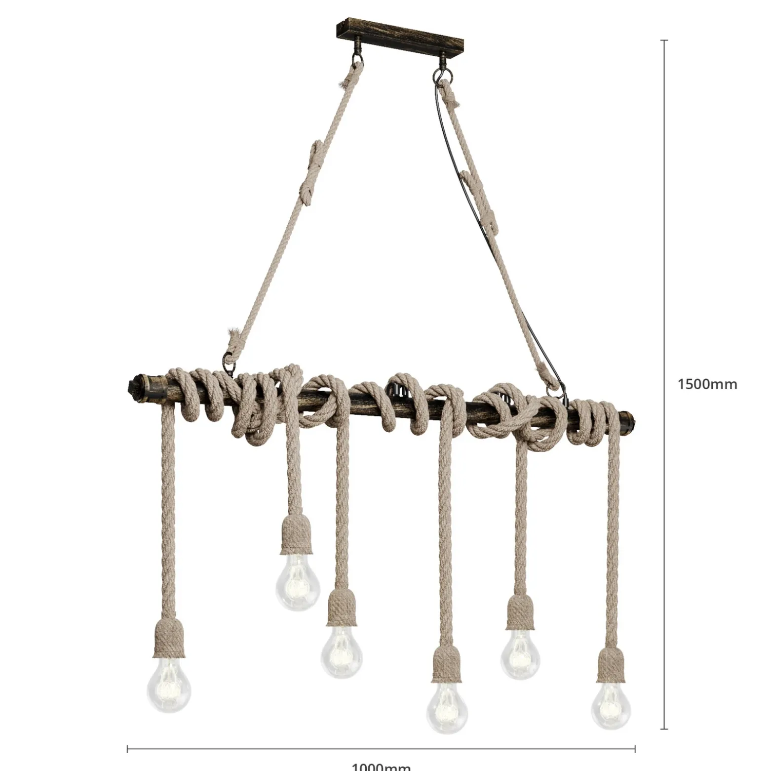 Lindby lámpara colgante Hajo, 100 cm, 6 luces, colgante de cuerda