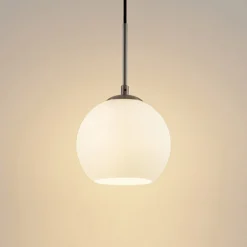 Lindby Lámpara colgante Jurian 1 luz, níquel/opal