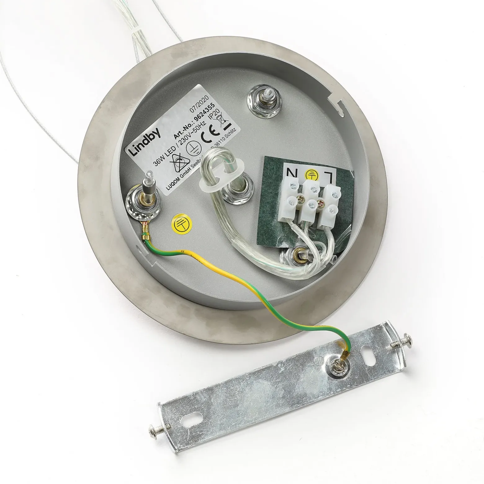 Lindby Lámpara colgante LED Gunda, blanco, cristal, Ø 47 cm, atenuable